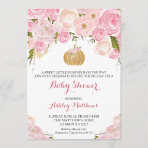 Ein wenig Kürbis-Baby-Duschen-Rosa-u. GoldGlitzer Einladung