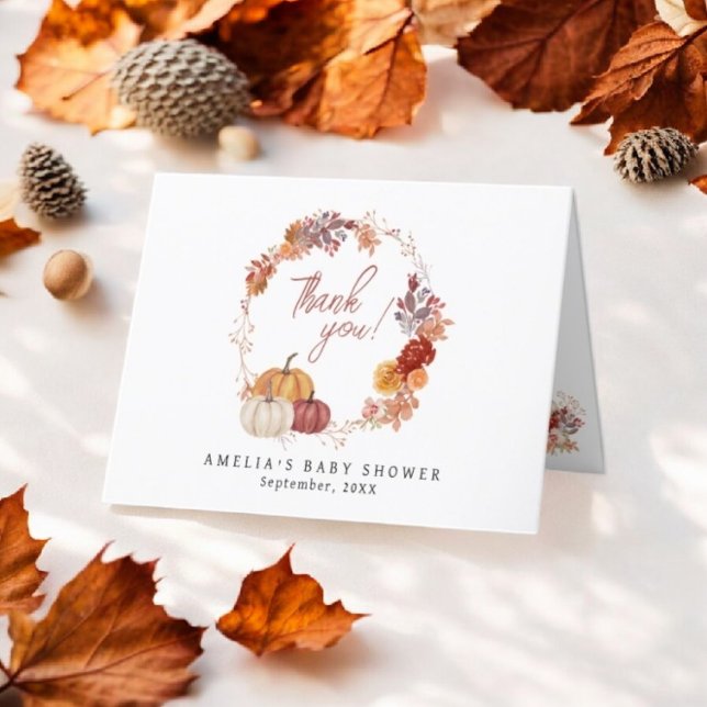 Ein wenig Pumpkin Herbst Floral Baby Dusche Dankeskarte (Von Creator hochgeladen)