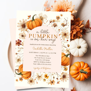 Ein wenig Pumpkin Herbst Floral Baby Dusche Einladung