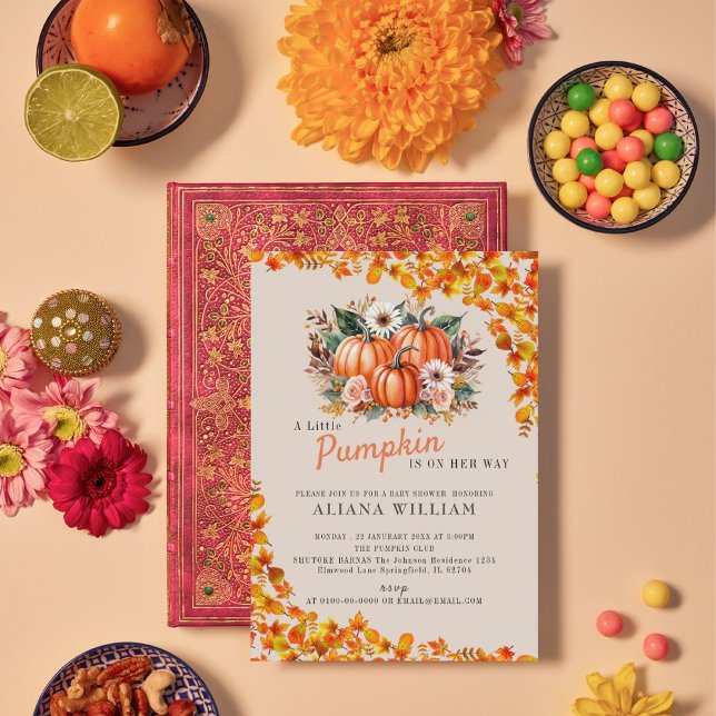Ein wenig Pumpkin Herbst Floral Baby Dusche Einladung (Von Creator hochgeladen)