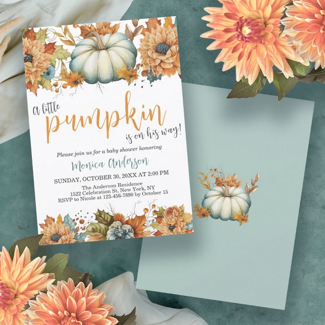 Ein wenig Pumpkin Herbst Floral Baby Dusche Einladung (A Little Pumpkin Autumn Fall Floral Baby Shower Invitation)