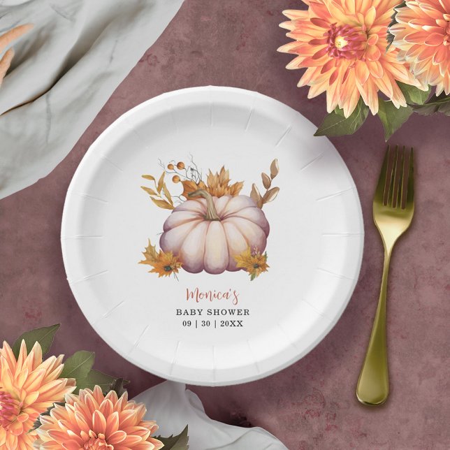 Ein wenig Pumpkin Herbst Floral Baby Dusche Pappteller (A Little Pumpkin Autumn Fall Floral Baby Shower Paper Plates)