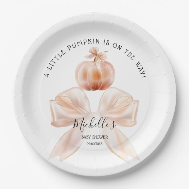Ein wenig Pumpkin Herbst Floral Baby Dusche Pappteller (Vorderseite)