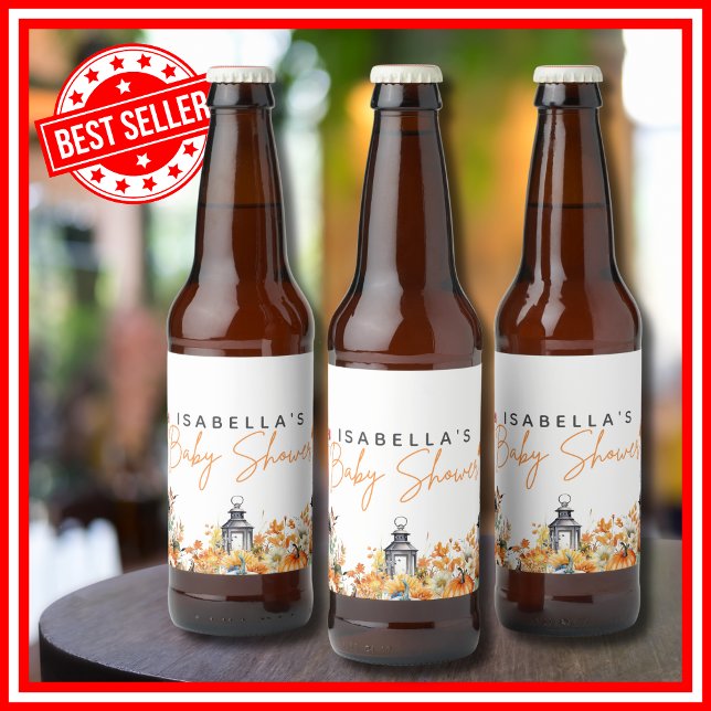Ein wenig Pumpkin Herbst Herbst Blütendusche Bierflaschenetikett (A Little Pumpkin is on the Way Fall Autumn Floral Baby Shower Beer Bottle Labels )
