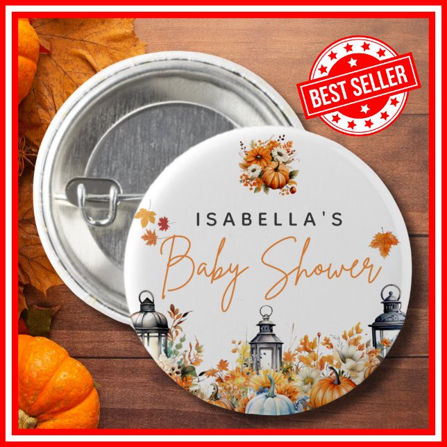 Ein wenig Pumpkin Herbst Herbst Blütendusche Button (A Little Pumpkin is on the Way Fall Autumn Floral Baby Shower Buttons)