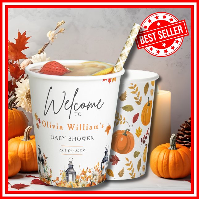 Ein wenig Pumpkin Herbst Herbst Blütendusche Pappbecher (A Little Pumpkin is on the Way Fall Autumn Floral Baby Shower Paper Cups)