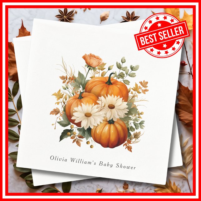 Ein wenig Pumpkin Herbst Herbst Blütendusche Serviette (A Little Pumpkin is on the Way Fall Autumn Floral Baby Shower Napkins)