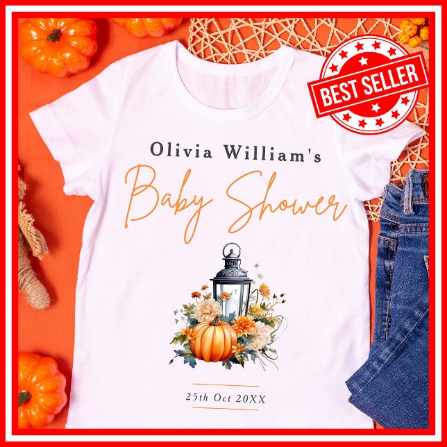 Ein wenig Pumpkin Herbst Herbst Blütendusche T-Shirt (A Little Pumpkin is on the Way Fall Autumn Floral Baby Shower T-Shirt )