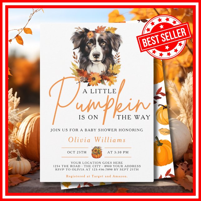 Ein wenig Pumpkin Herbst Herbst DOG Kinderdusche Einladung (A Little Pumpkin is on the Way Fall Autumn Dog Baby Shower Invitation)