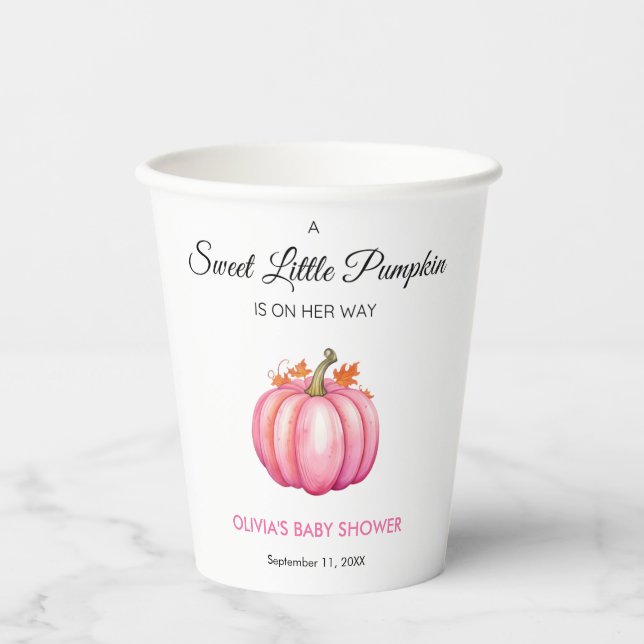 Ein wenig Pumpkin Herbst Pink Girl Babydusche Pappbecher (Vorderseite)