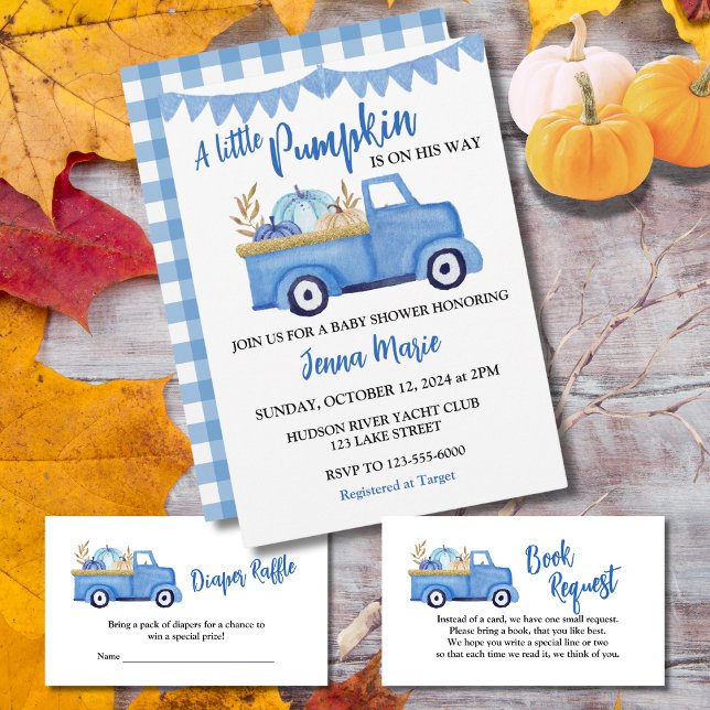 Ein wenig Pumpkin Rustic Blue Truck Baby Dusche Einladung (Von Creator hochgeladen)