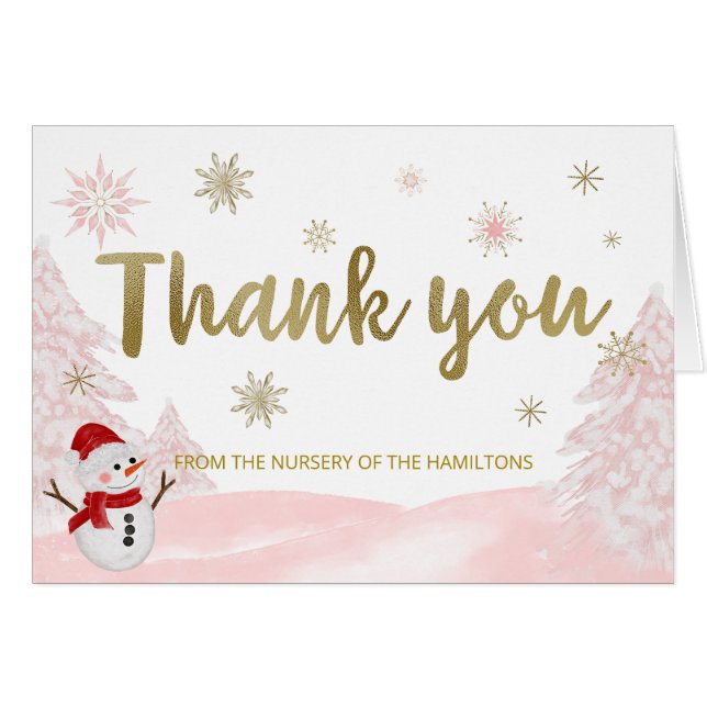 Ein wenig Schneeflocke Pink Baby Dusche Danke (Vorderseite (Horizontal))