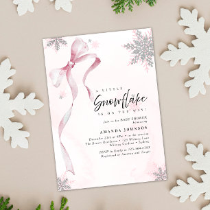 Ein wenig Schneeflocke Pink Bow Glitzer Babydusche Einladung