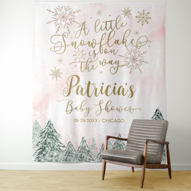 Ein wenig Schneeflocken Pink Babydusche Hintergrun Wandteppich (Beispiel)