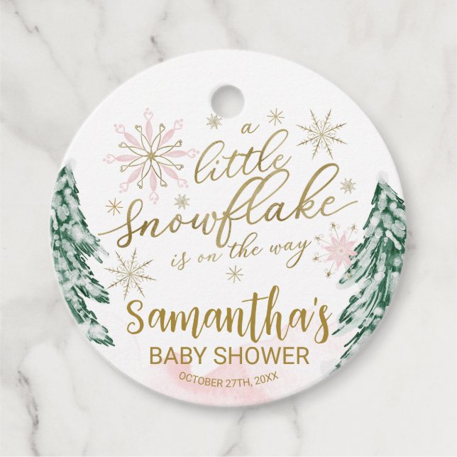 Ein wenig Schneeflocken Winter Baby Dusche Geschenkanhänger (Vorderseite)
