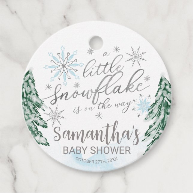 Ein wenig Schneeflocken Winter Baby Dusche Geschenkanhänger (Vorderseite)