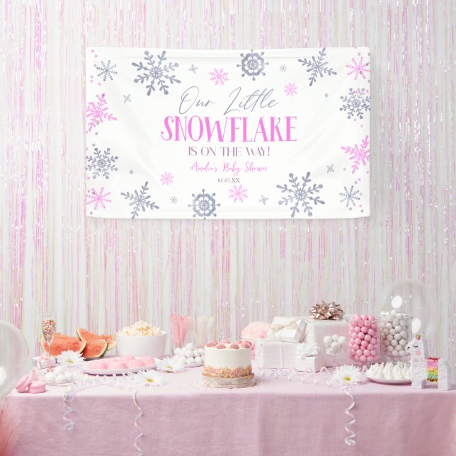 Ein wenig Schneeflocken Winter Pink Baby Dusche Banner (Party)