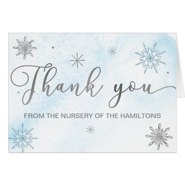 Ein wenig Snowflake Blue Baby Dusche Vielen Dank (Vorderseite (Horizontal))