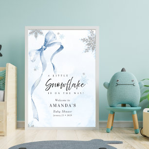 Ein wenig Snowflake Blue Bow Glitzer Babydusche Poster
