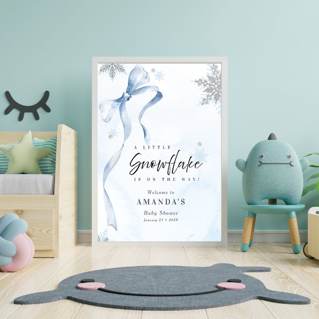 Ein wenig Snowflake Blue Bow Glitzer Babydusche Poster (Von Creator hochgeladen)