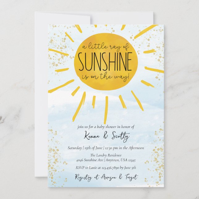 Ein wenig Sonnenschein Baby Babydusche Einladung (Vorderseite)