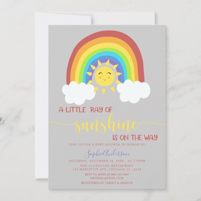 Ein wenig Sonnenschein Rainbow Baby Dusche Einladung (Vorderseite)