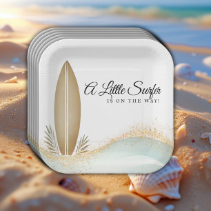 Ein wenig Surfer Minimalistisch Gold Baby Dusche Pappteller