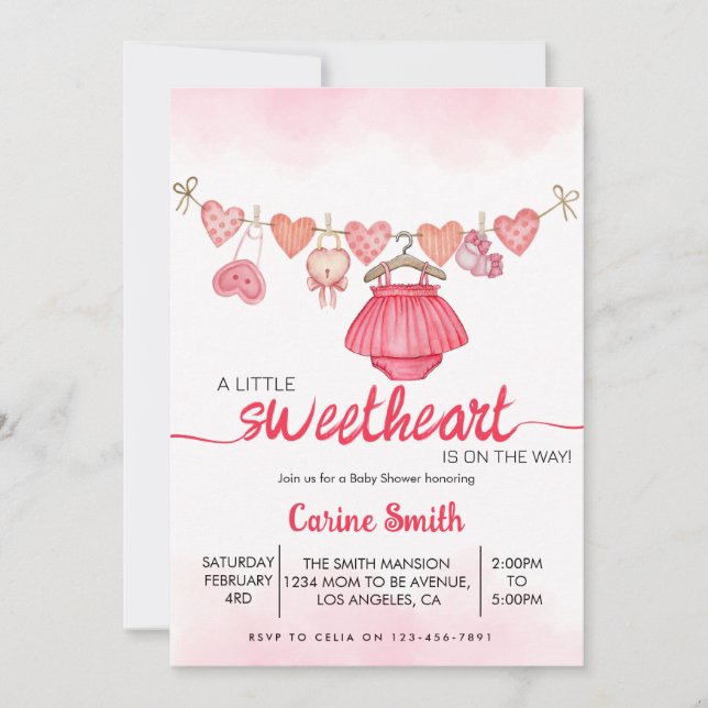 Ein wenig Sweetheart Valentine's Girl Baby Shower Einladung (Vorderseite)