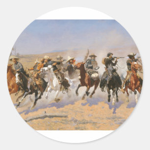 Ein Wettlauf um Holz von Frederick Remington Runder Aufkleber