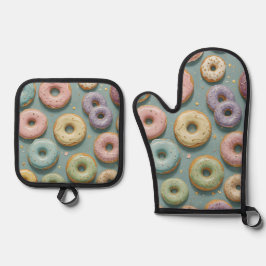 Ein Whimsical Pastell-Donut-Traum Ofenhandschuh & Topflappen-Set