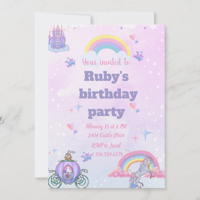 Ein Whimsikisches, märchenhaftes Schloss und Einho Einladung (Vorderseite)