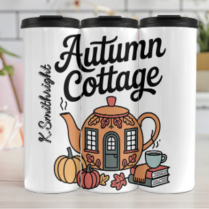 Ein Whimsischer Herbst-Hütte Teapot-Design Thermosbecher