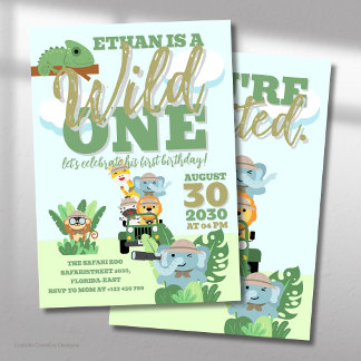 Ein Wild One Safari Geburtstagsparty Jungle Thema Einladung