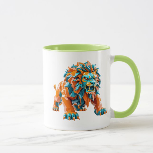 Ein wilder Löwe, der angreifen wird. Tasse (Rechts)