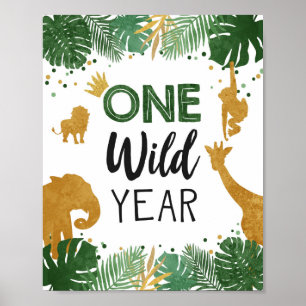 Ein wildes Jahr Safari Tiere Gold erster Geburtsta Poster