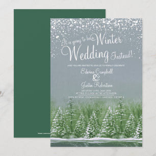 Ein Winter Hochzeitsschnee See grau grün Einladung