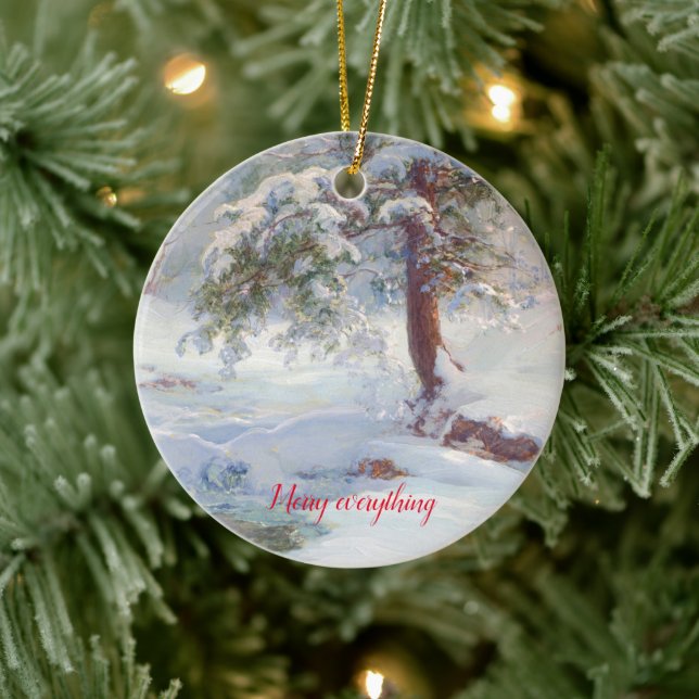 Ein Winter Idyll, alles frohe Weihnachten Keramik Ornament (Baum)