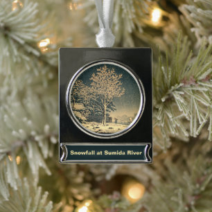 Ein Wintertag am Sumida-Fluss in Japan Banner-Ornament Silber