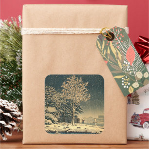 Ein Wintertag auf dem Sumida-Fluss in Japan Quadratischer Aufkleber