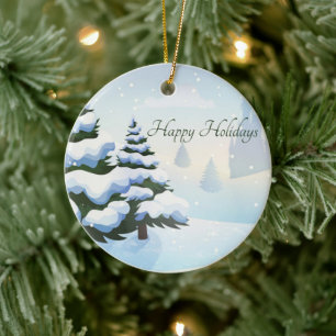 Ein Wintertag mit einem schneebedeckten Weihnachts Keramik Ornament