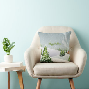 Ein Wintertag mit Weihnachtsbaum und Schnee Kissen