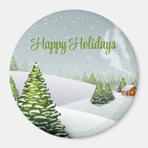 Ein Wintertag mit Weihnachtsbaum und Schnee Magnet
