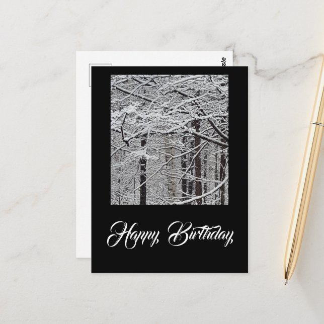 Ein Wintertag zum Geburtstag Postkarte (Vorderseite/Rückseite Beispiel)
