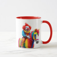 Ein witziger Clown auf seinem Pferd.