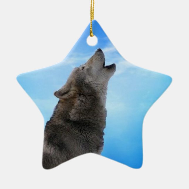 Ein Wolf auf einem Stern Keramikornament (Vorne)