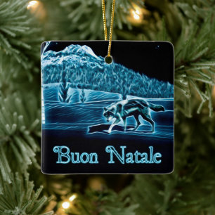 Ein Wolf auf Schnee - Buon Natale Keramikornament