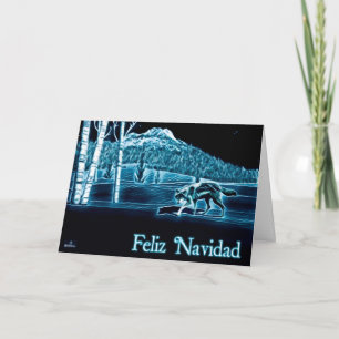 Ein Wolf auf Schnee - Feliz Navidad Feiertagskarte