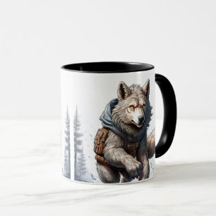 Ein Wolf durchquert die Schneeschicht. Tasse
