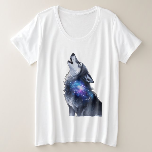 Ein Wolf heult in einer Sterngalaxie Große Größe T-Shirt (Design vorne)