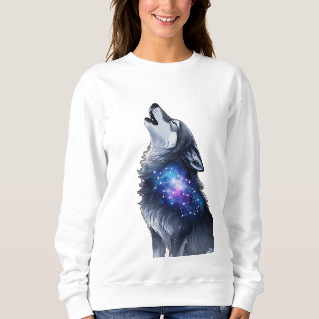 Ein Wolf heult in einer Sterngalaxie Sweatshirt (Vorderseite)